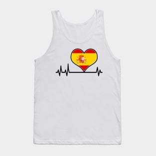 Spain Flag Heart Heartbeat EKG Tank Top